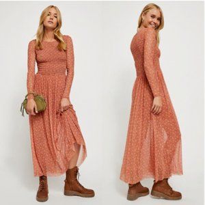 Free People Hello and Goodbye Mesh Floral Midi Dress Size S